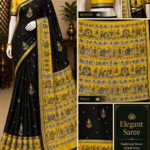Black and Lemon Yellow saree Boarder