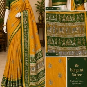 Mustard Yellow And Green Colour Pattu Saree