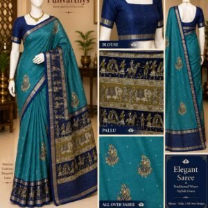 Banarasi Pattu Saree ? Turquoise Blue with Navy Blue