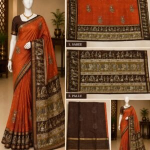 Pattu Saree ? Rust Orange with Chocolate Brown