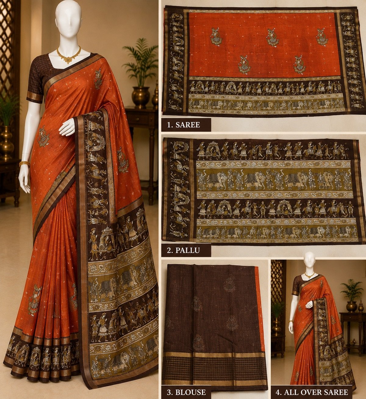 Pattu Saree ? Rust Orange with Chocolate Brown