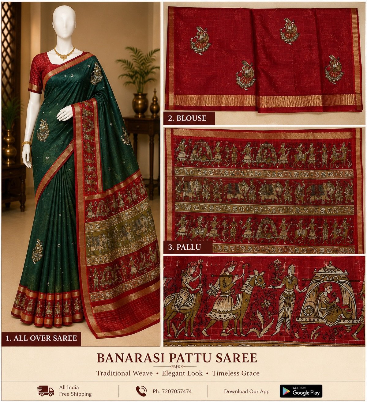 Pattu Saree ? Deep Green & Red