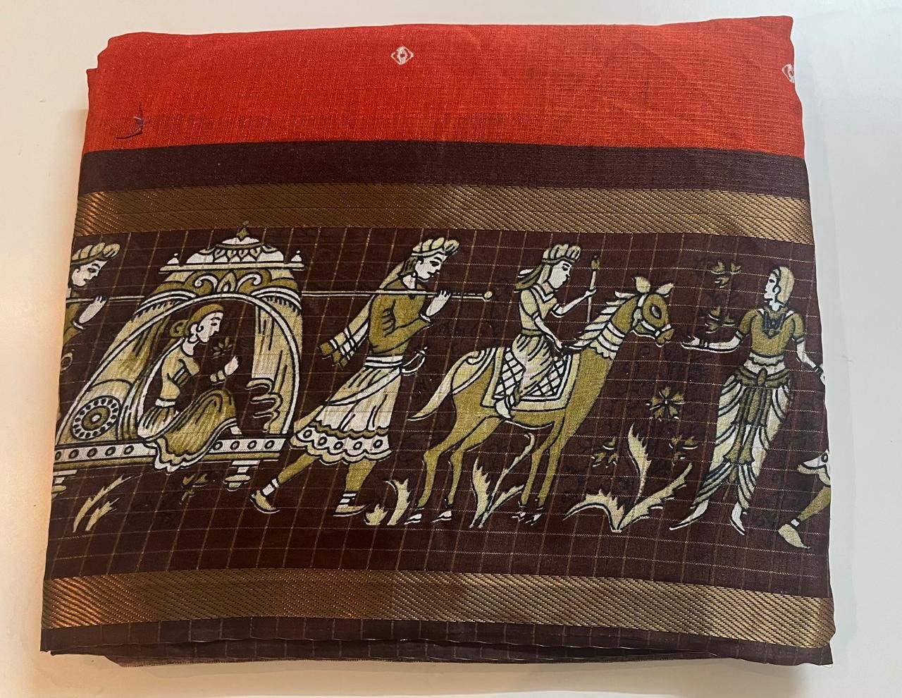 Pattu Saree ? Rust Orange with Chocolate Brown - Image 3