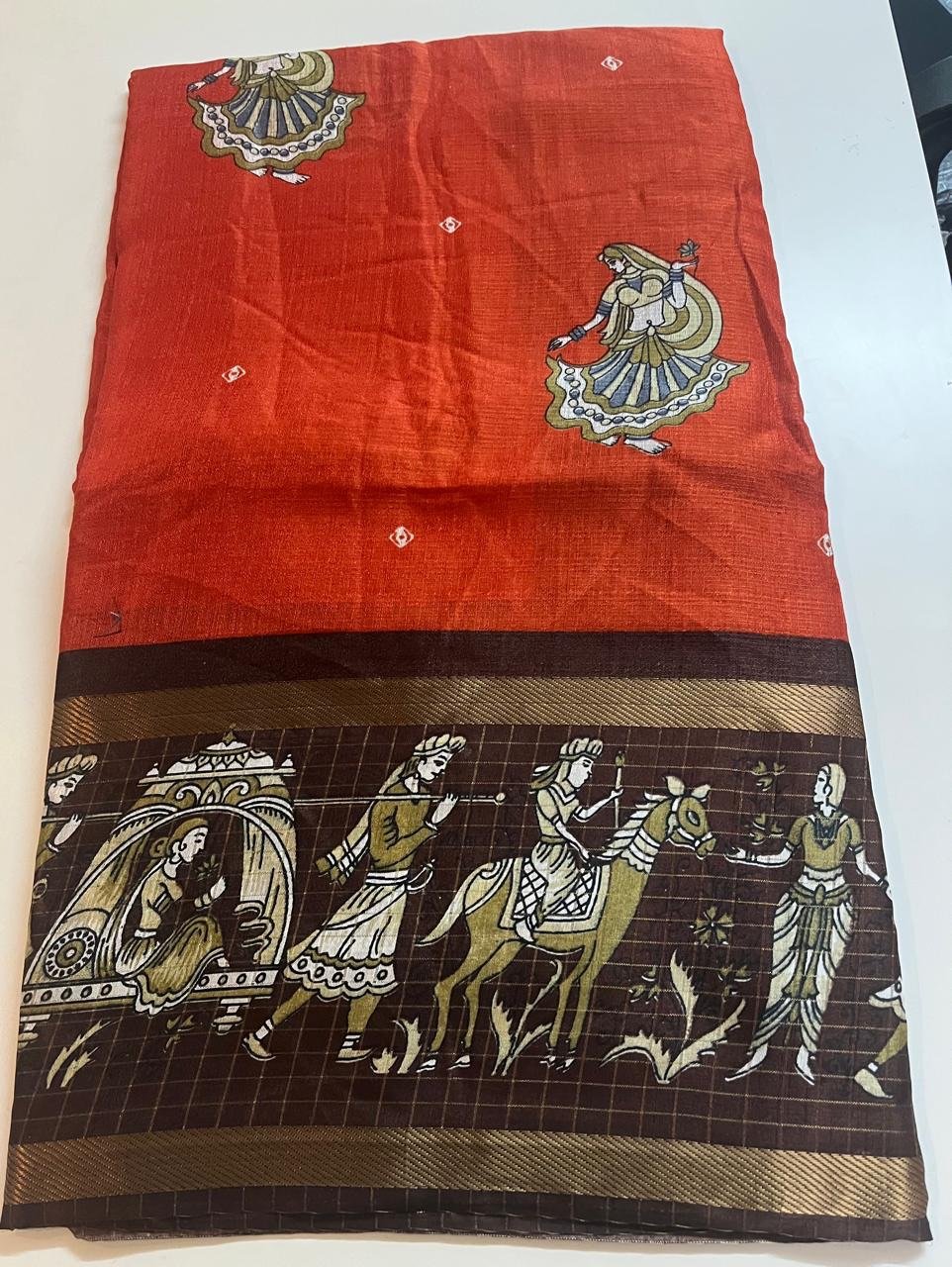 Pattu Saree ? Rust Orange with Chocolate Brown - Image 2