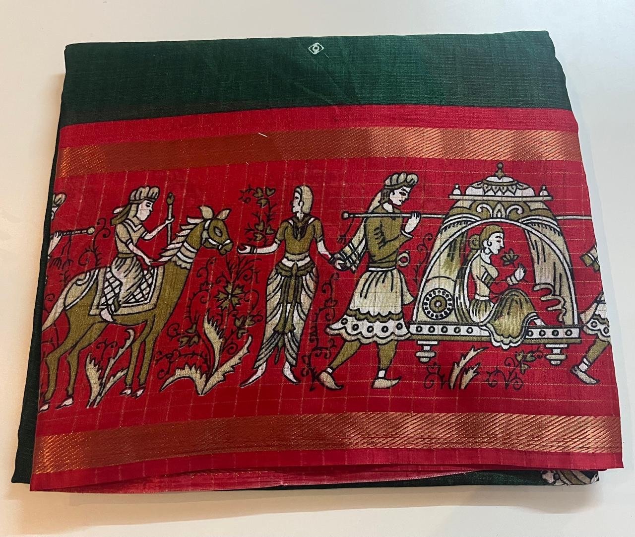 Pattu Saree ? Deep Green & Red - Image 4