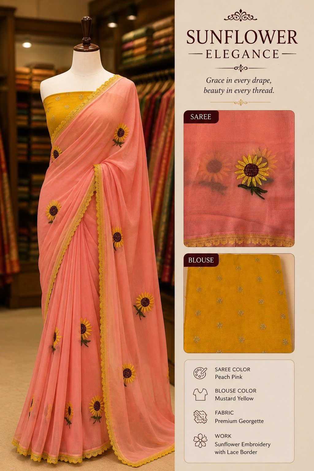 Excellent Peach Pink Saree
