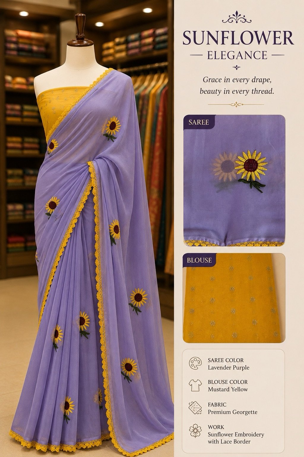Elegant lavender-purple georgette saree