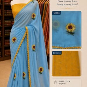 Elegant Sky Blur Georgette Saree