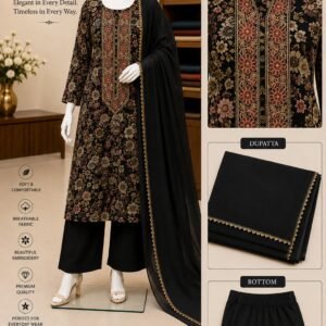Black Floral designed 3 piece Kurtha set