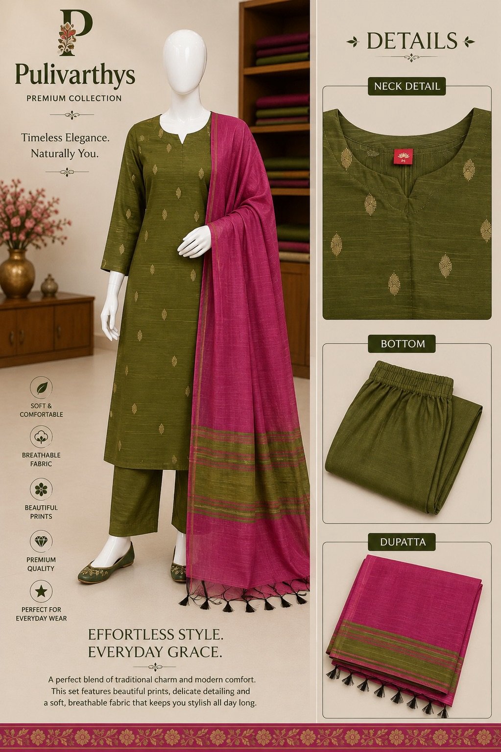 Green Colour Chandheri Chudidhar