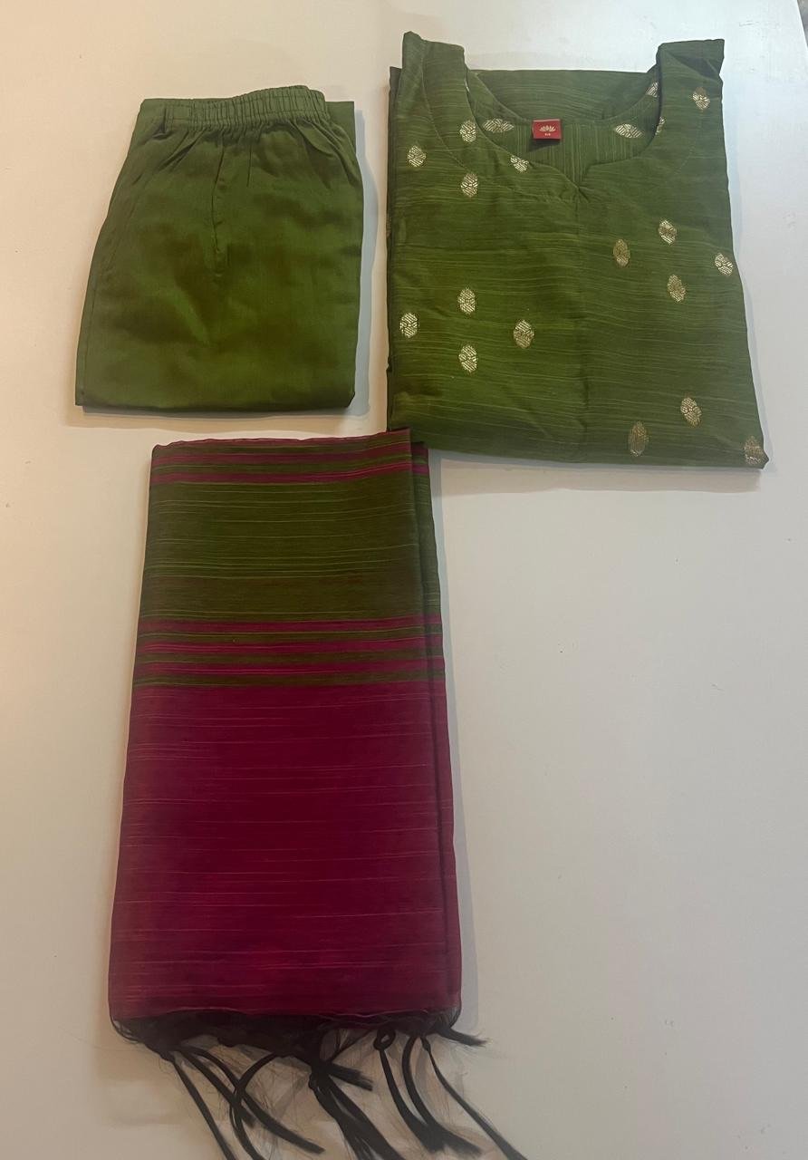 Green Colour Chandheri Chudidhar - Image 2