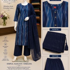 Navy Blue Colour Front Button Handloom Chudidhar