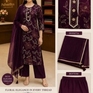 Dark Purple Floral Design Chudidhar