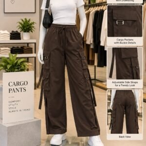 Brown Wide-Leg Multi-Pocket Cargo Pants