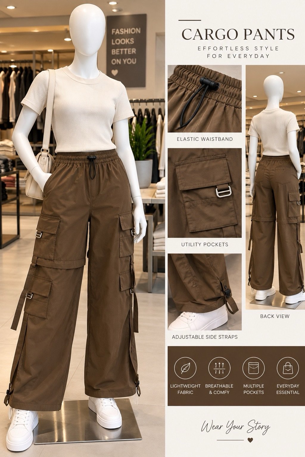 Dark Brown Multi-Pocket Cargo Pants