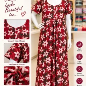Magenta Floral Printed Cotton Nighty