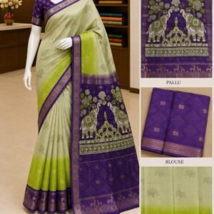 Violet Boarder  Green Multi Colour Saree