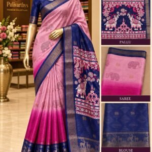 Blue boardered Pink Colour Multi Colour Saree