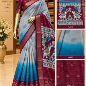 Blue and Maroon Multi Colour Saree