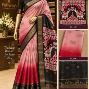 Black boaredered Pink and Red Multicolour Sarees