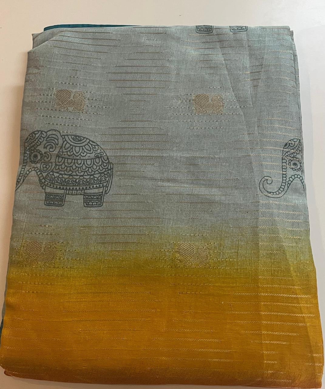 Blue baordered Cream and Yellow Combination Multi Colour Saree - Image 3