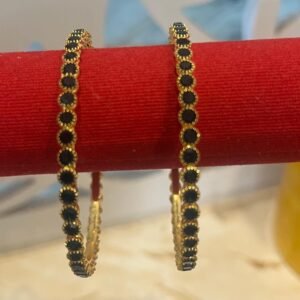 Black Stone Gold Hoop Earrings