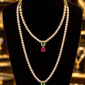 Pulivarthys Emerald and Ruby-Style Necklace Set