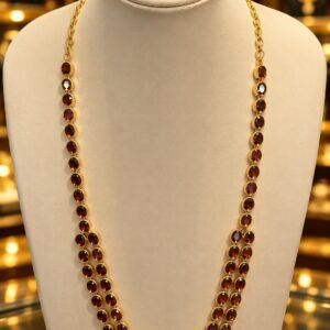 Gold-Tone Double-Layer Amber-Brown Stone Necklace Set