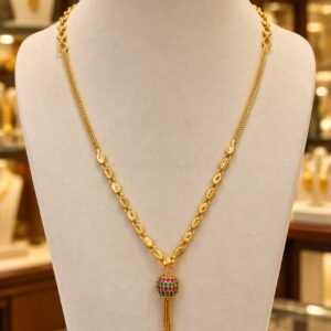 Gold-Tone Necklace with Multicolour Beaded Pendant