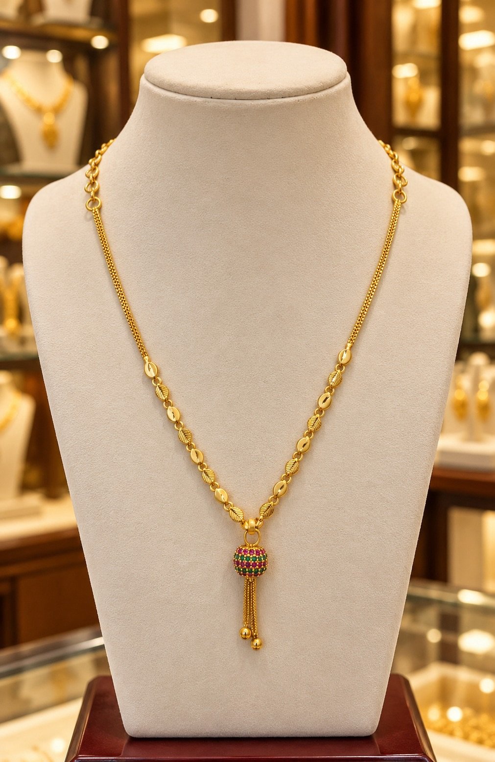 Gold-Tone Necklace with Multicolour Beaded Pendant