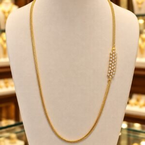 Gold-Tone Mesh Chain Necklace with Clear Stone Accent