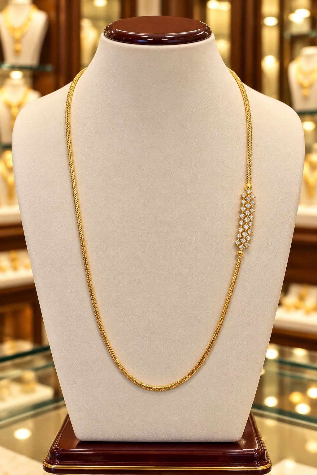 Gold-Tone Mesh Chain Necklace with Clear Stone Accent