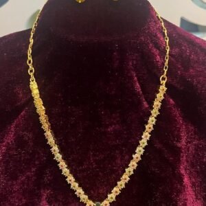 Gold-Tone Multicolour Gemstone Necklace Set with Earrings