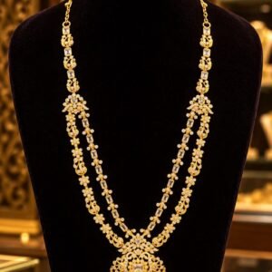 Gold-Tone Double-Layer Bridal Necklace Set with Pearl-Drop Earrings