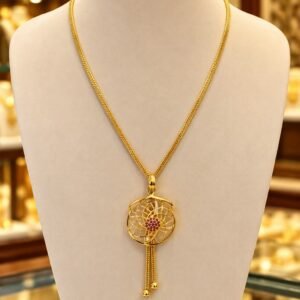 Gold-Tone Filigree Pendant Necklace with Purple Stone Accent