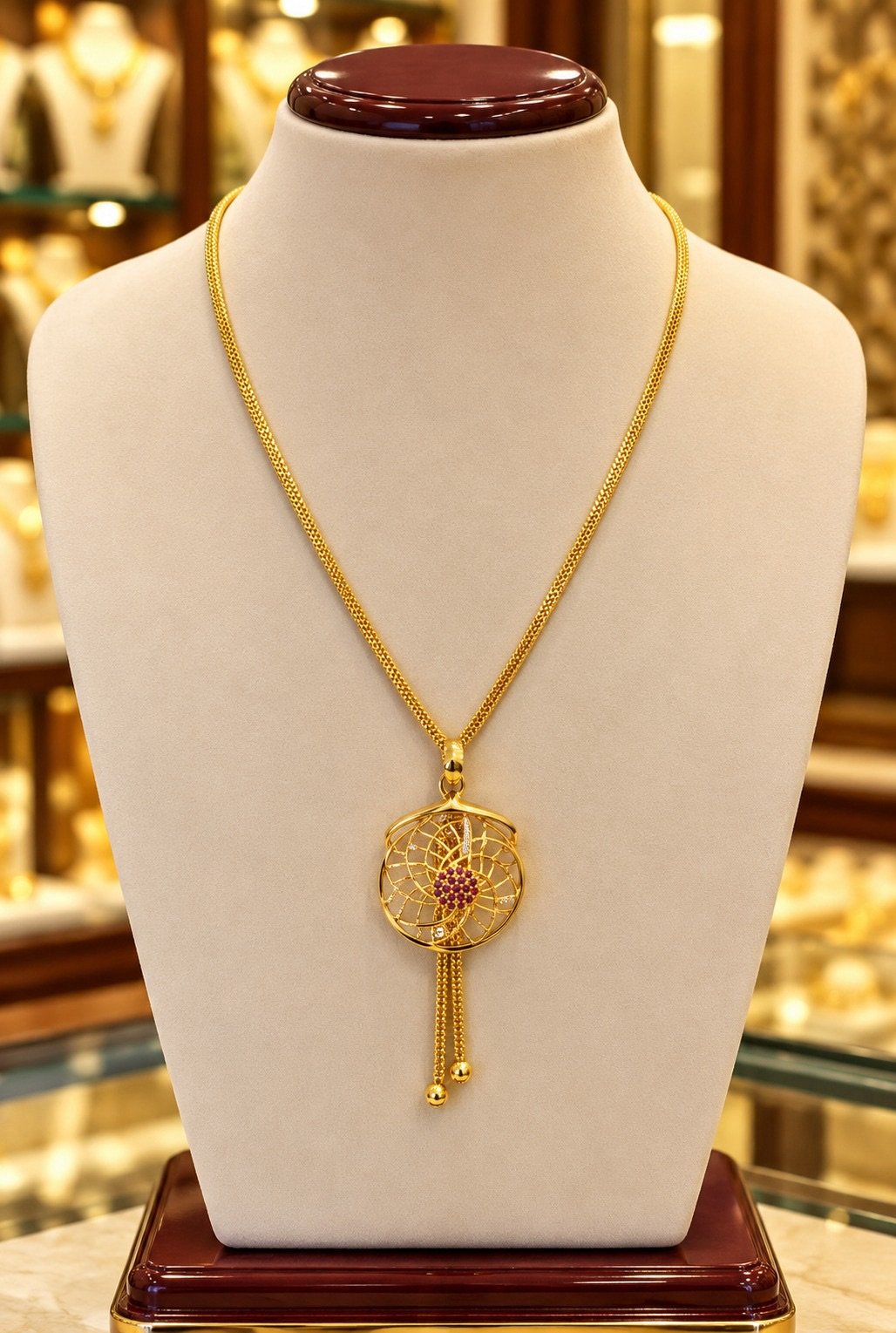 Gold-Tone Filigree Pendant Necklace with Purple Stone Accent
