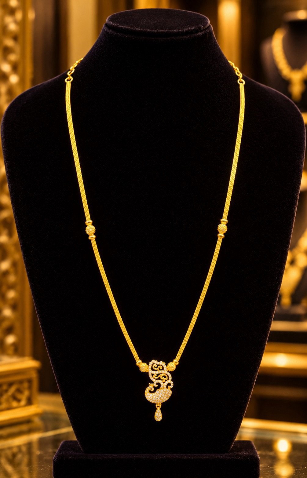 Gold-Tone Peacock-Style Pendant Necklace