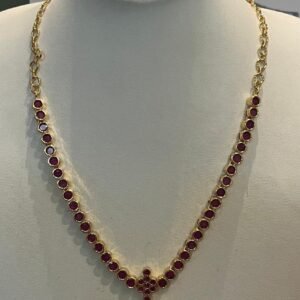 Gold-Tone Ruby Red Pendant Necklace