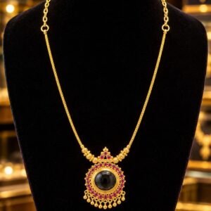 Gold-Tone Black Centre Stone Necklace with Ruby Accents