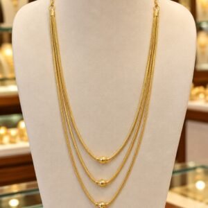 Gold-Tone Three-Layer Necklace with Ball Accents